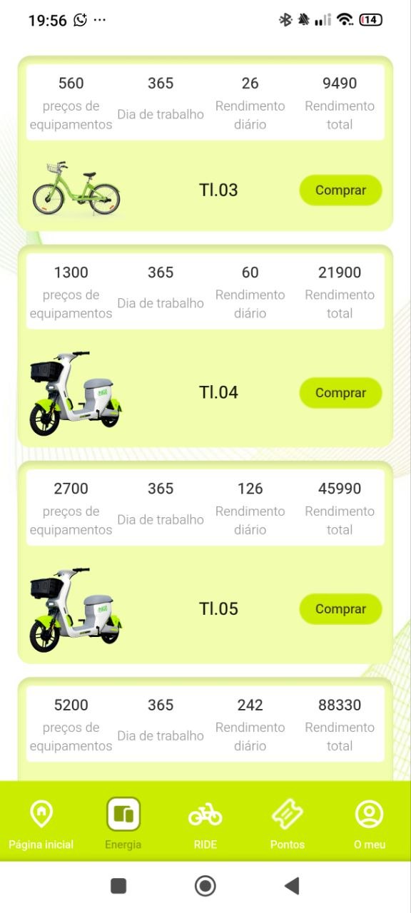 App TIMI com equipamentos e rendimentos